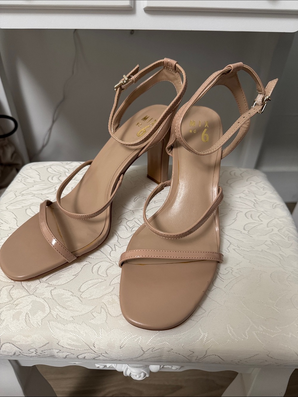 Mi Blush Nude Strappy Block Heel Sandals